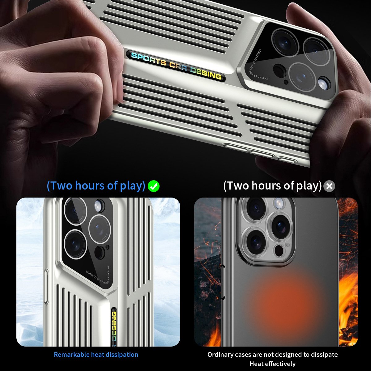 Blade Cooling Heat Dissipation Electroplating Mobile Phone Case With Lens Protection For iPhone 12 13 14 15 Pro Max Cover
