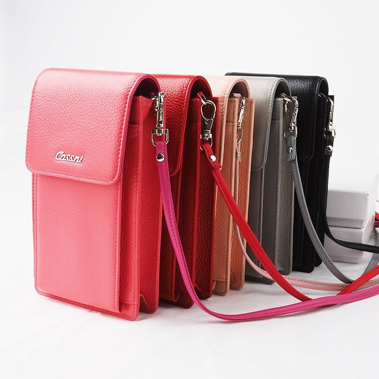 Genuine Leather Mobile Phone Case, Phone Case with Long Handle for Women