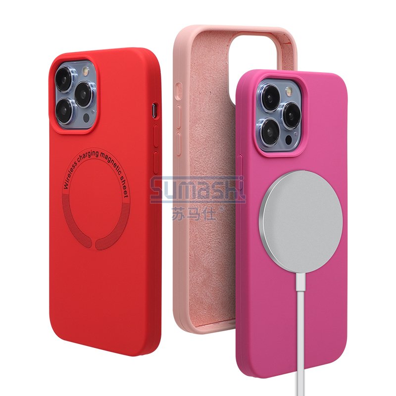 2023 Hot Sale Wireless Charging Magnetic Cover Color Soft liquid Silicone Mobile Phone Case For Iphone 13 14 Pro Max