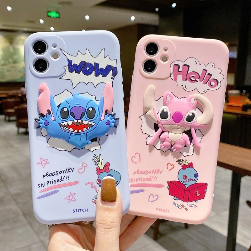 Cute 3D Stitch Silicone Mobile Phone Case For iPhone 15 14 13 12 11 Pro max Doll Cartoon Stitch Rubber Shockproof Back Cover