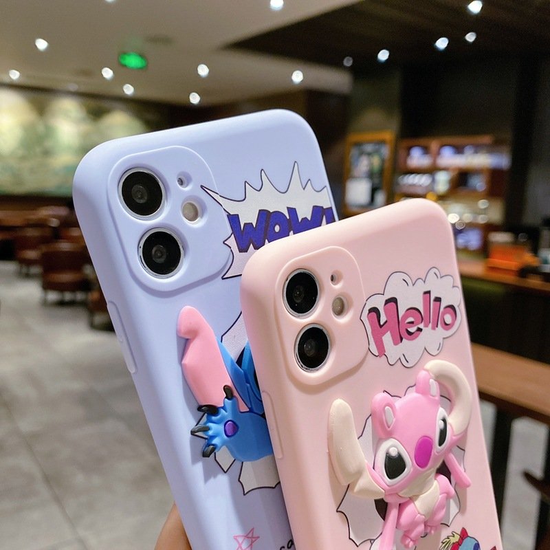 Cute 3D Stitch Silicone Mobile Phone Case For iPhone 15 14 13 12 11 Pro max Doll Cartoon Stitch Rubber Shockproof Back Cover