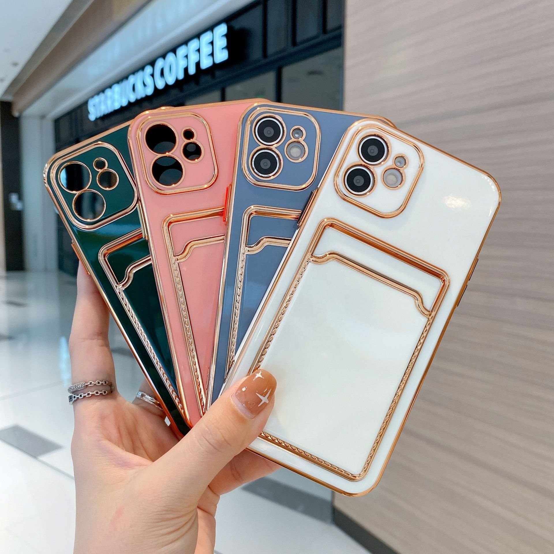2024 Luxury Plating TPU Phone Case Credit Card Holder Pocket Wallet Phone Case for iPhone 16 15 14 13 12 11 Pro Max Case Cover
