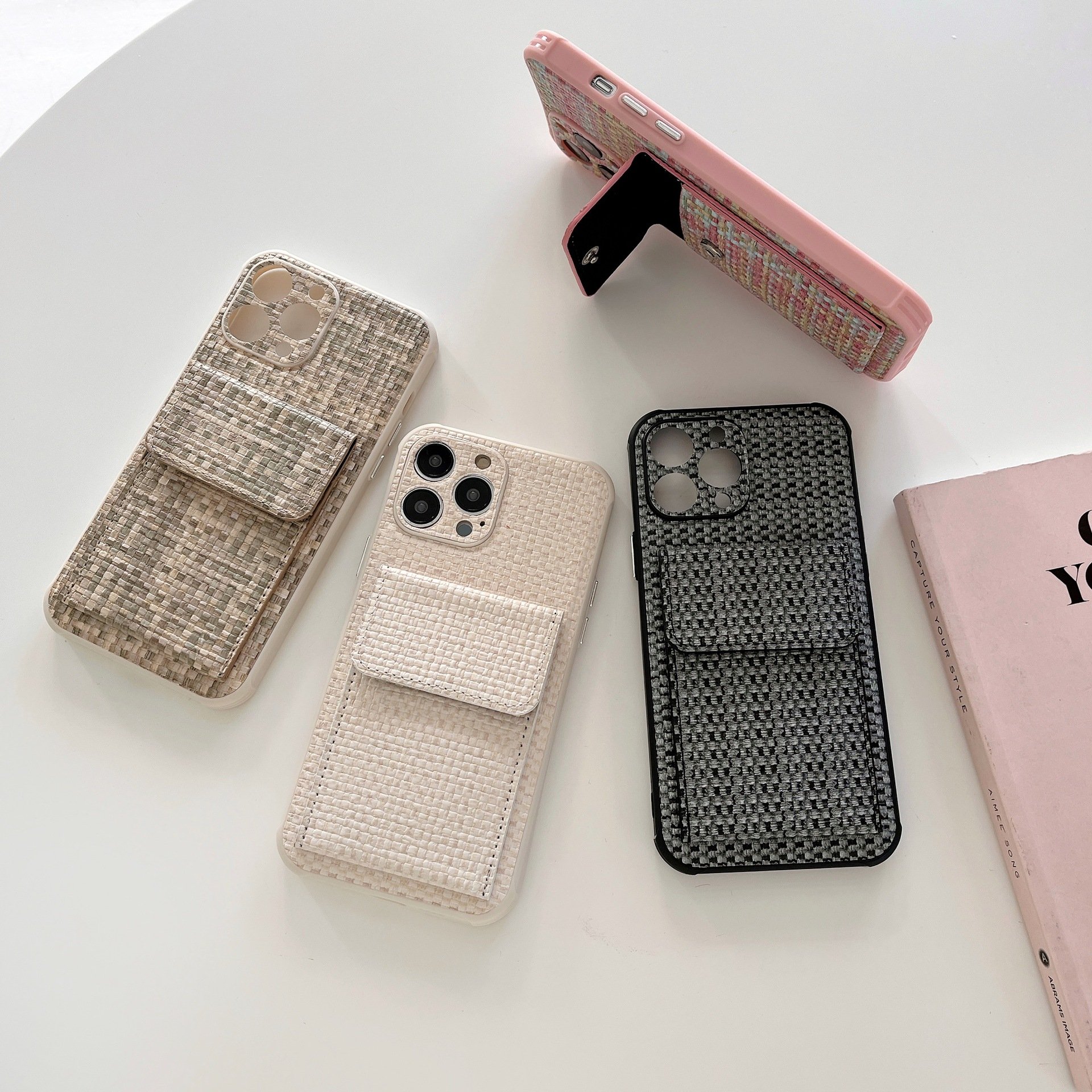 Popular Card Bag Woven Pattern Women's phone case for iphone Xr Xs 11 12 13 14 15 Pro Max Cell Cover funda
