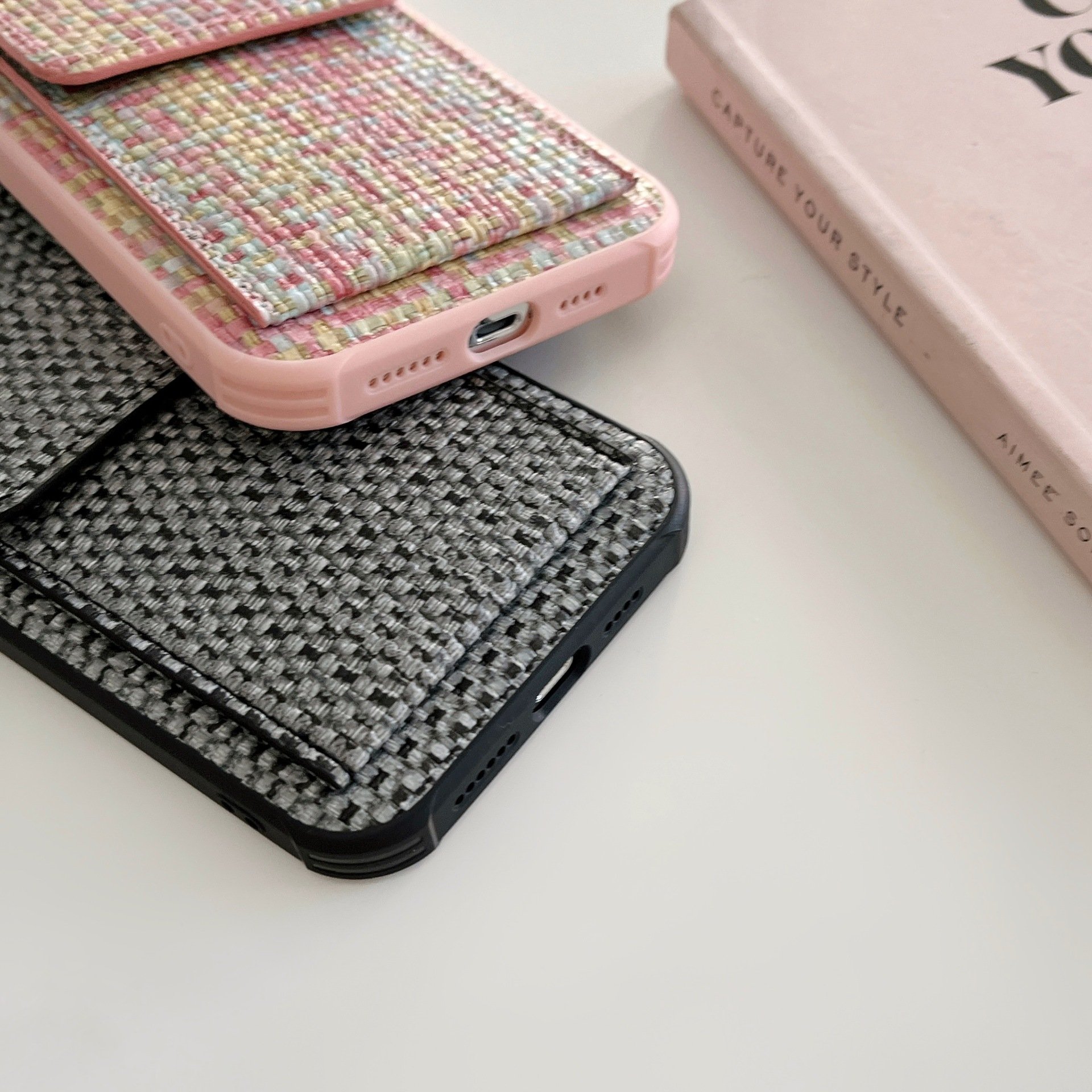 Popular Card Bag Woven Pattern Women's phone case for iphone Xr Xs 11 12 13 14 15 Pro Max Cell Cover funda