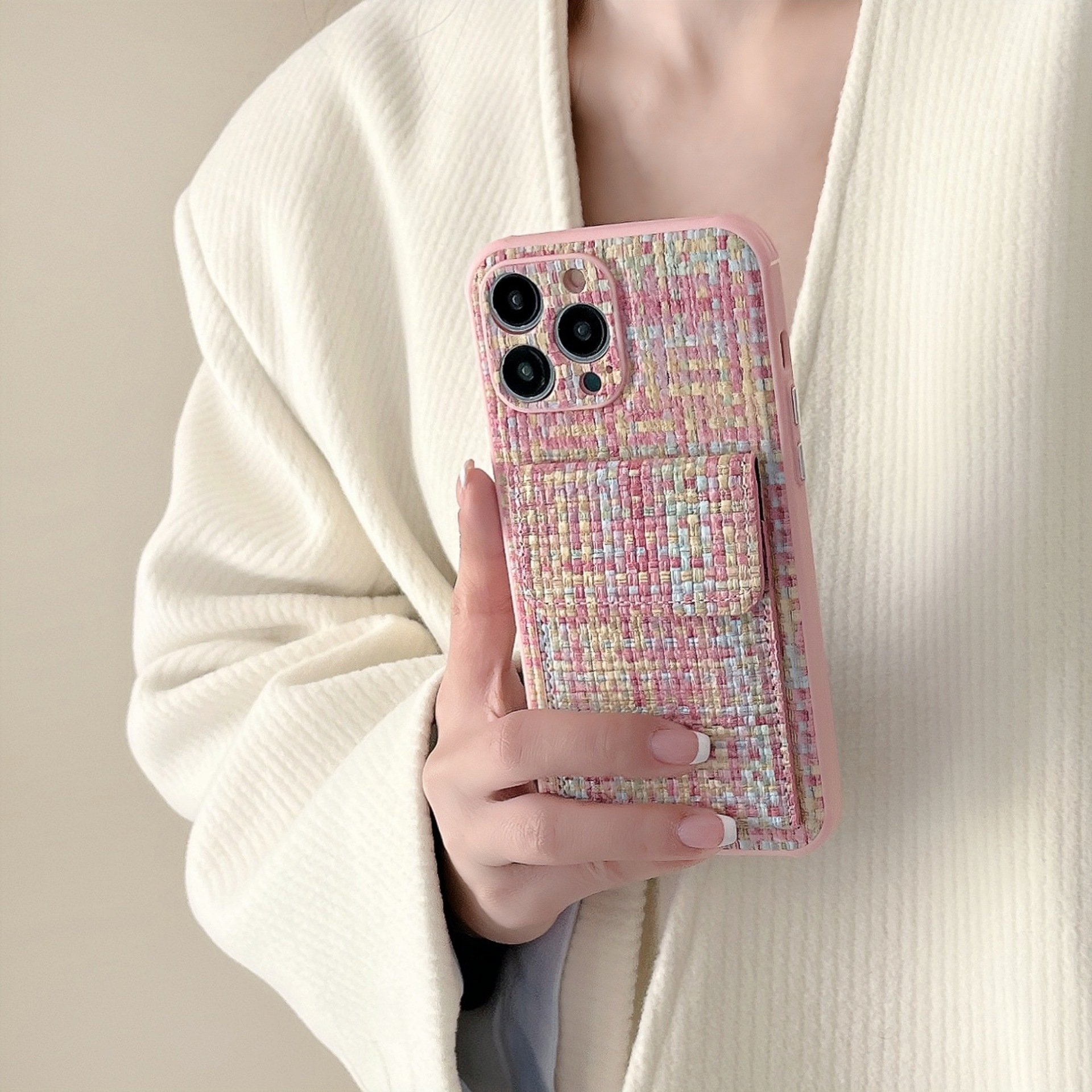 Popular Card Bag Woven Pattern Women's phone case for iphone Xr Xs 11 12 13 14 15 Pro Max Cell Cover funda