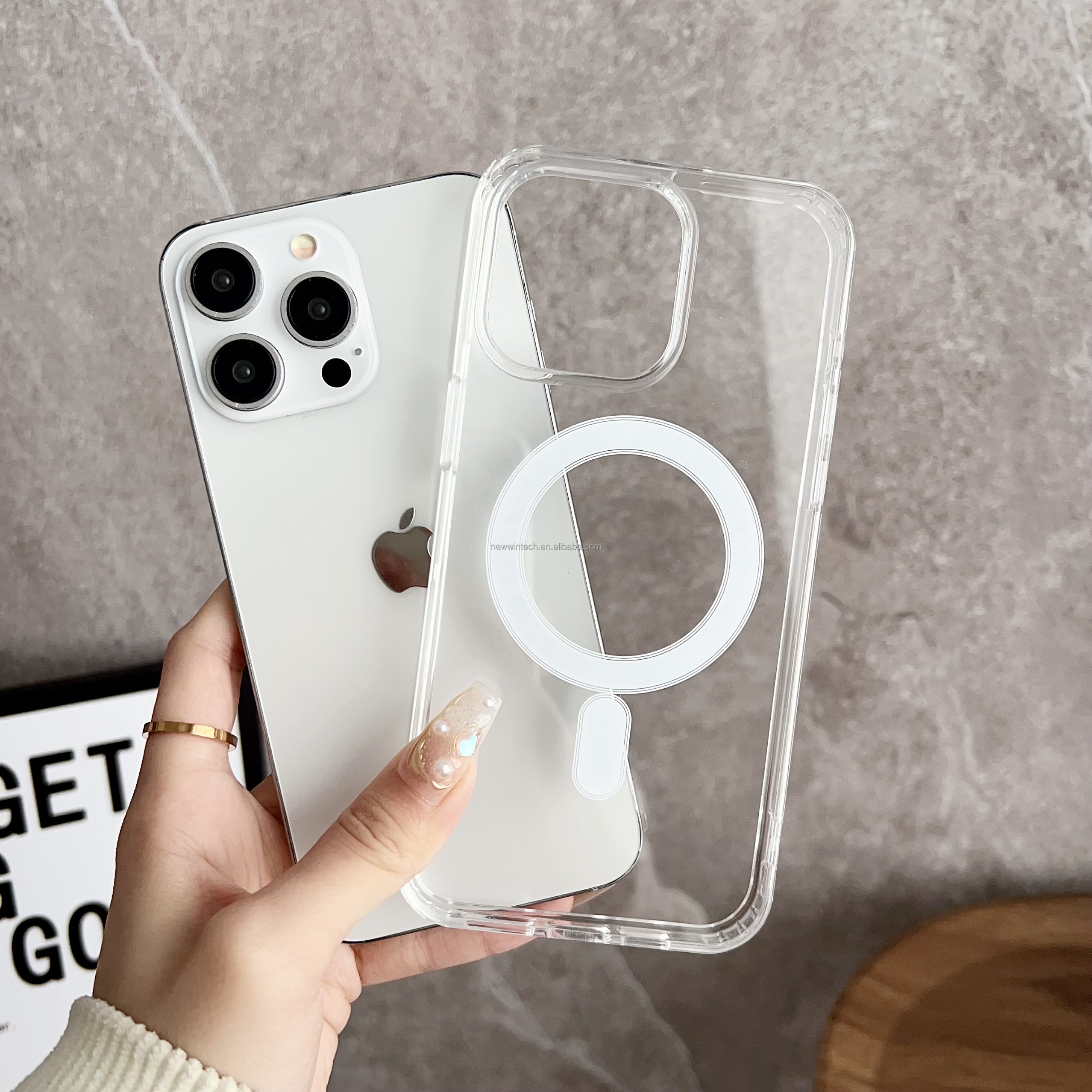 Acrylic Shockproof Protection Wireless Charging Phone Case Clear TPU for Iphone 13 14 15 Pro Max Magnetic Phone Case 1 Piece