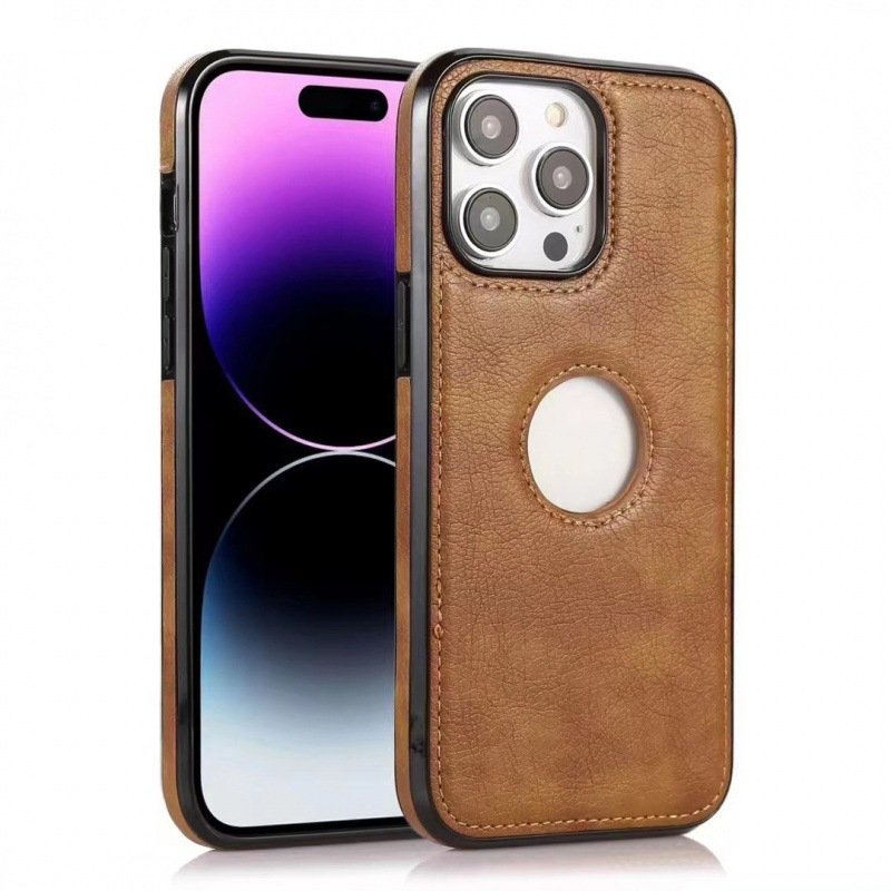 New Design Logo Hole Thin Flexible TPU Soft Leather PU Cover Mobile Phone Cases for iPhone 15 14 13 12 11 X XR XS MAX 8 7 Plus