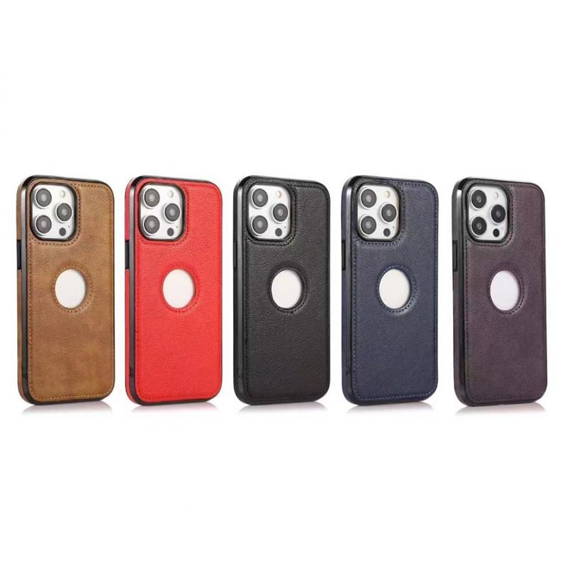 New Design Logo Hole Thin Flexible TPU Soft Leather PU Cover Mobile Phone Cases for iPhone 15 14 13 12 11 X XR XS MAX 8 7 Plus