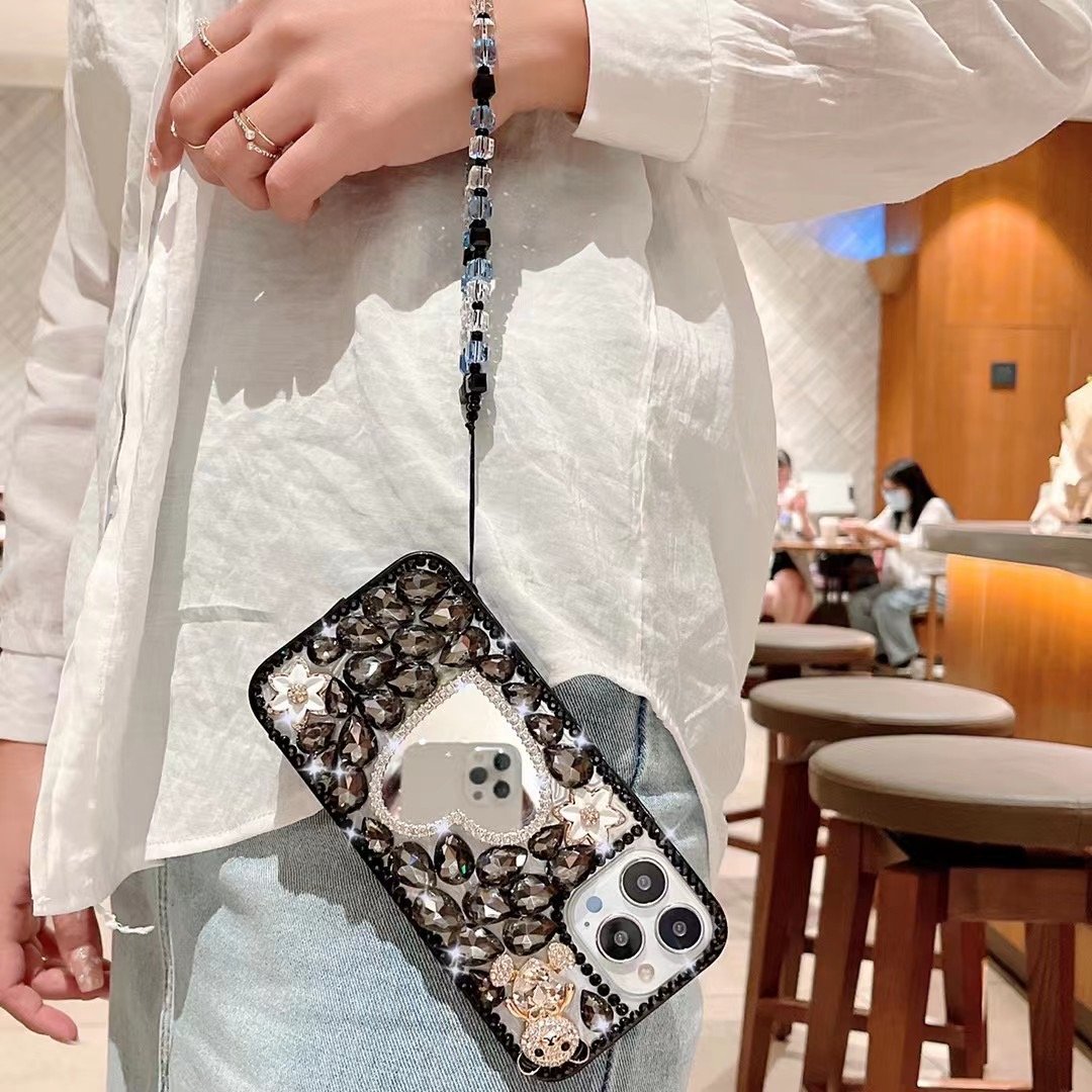 New Handmade Custom Phone Case Cover For Iphone 16 16 Pro 16 Pro Max Glass Rhinestones Diamond Women Case With Mirror