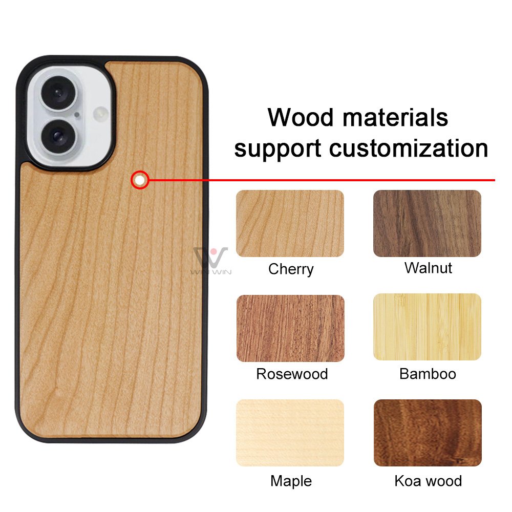 Hot Sale Printing Cherry Wood Mobile Phone Case for iPhone 8 Full Protective TPU Frame Wooden Phone Coque