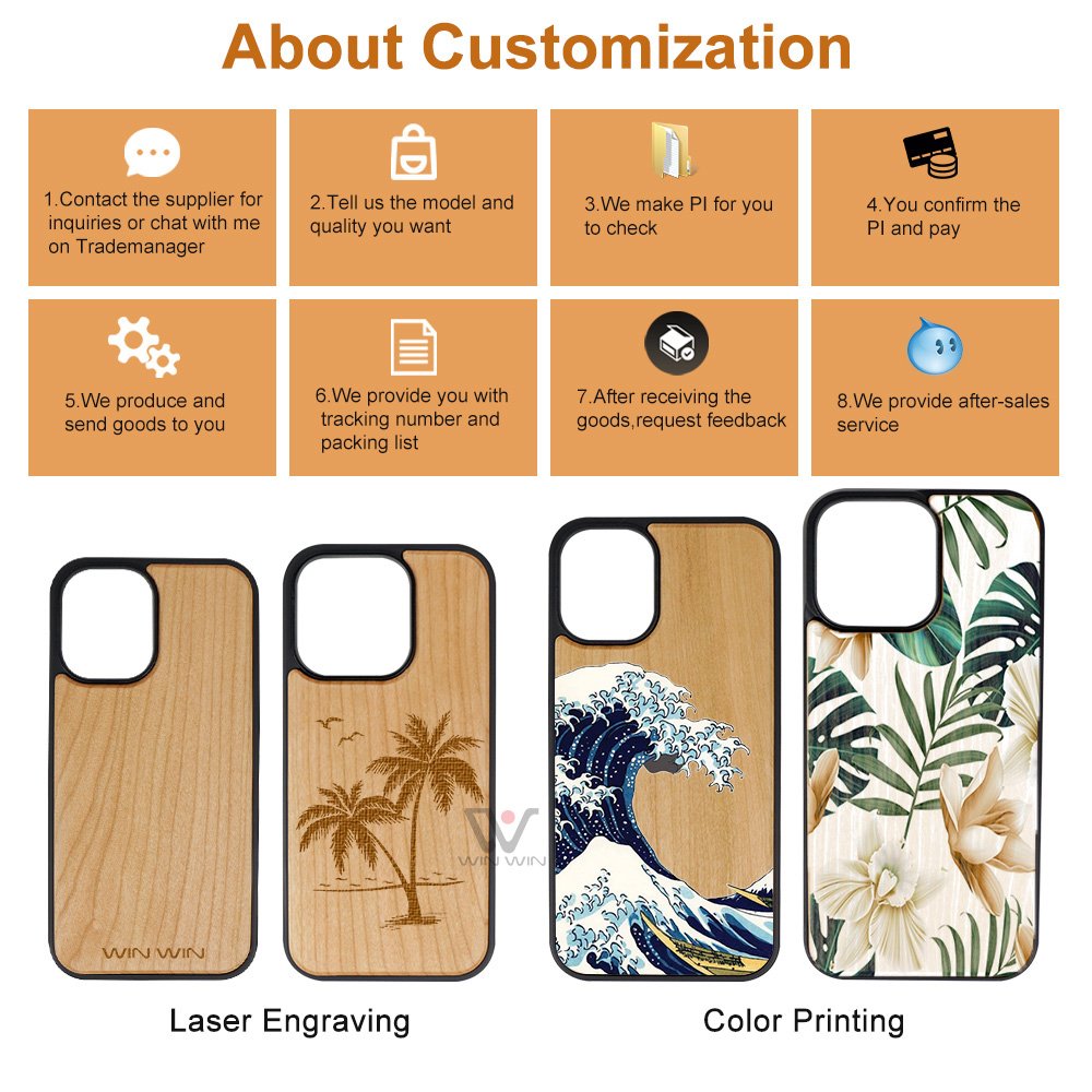 Hot Sale Printing Cherry Wood Mobile Phone Case for iPhone 8 Full Protective TPU Frame Wooden Phone Coque