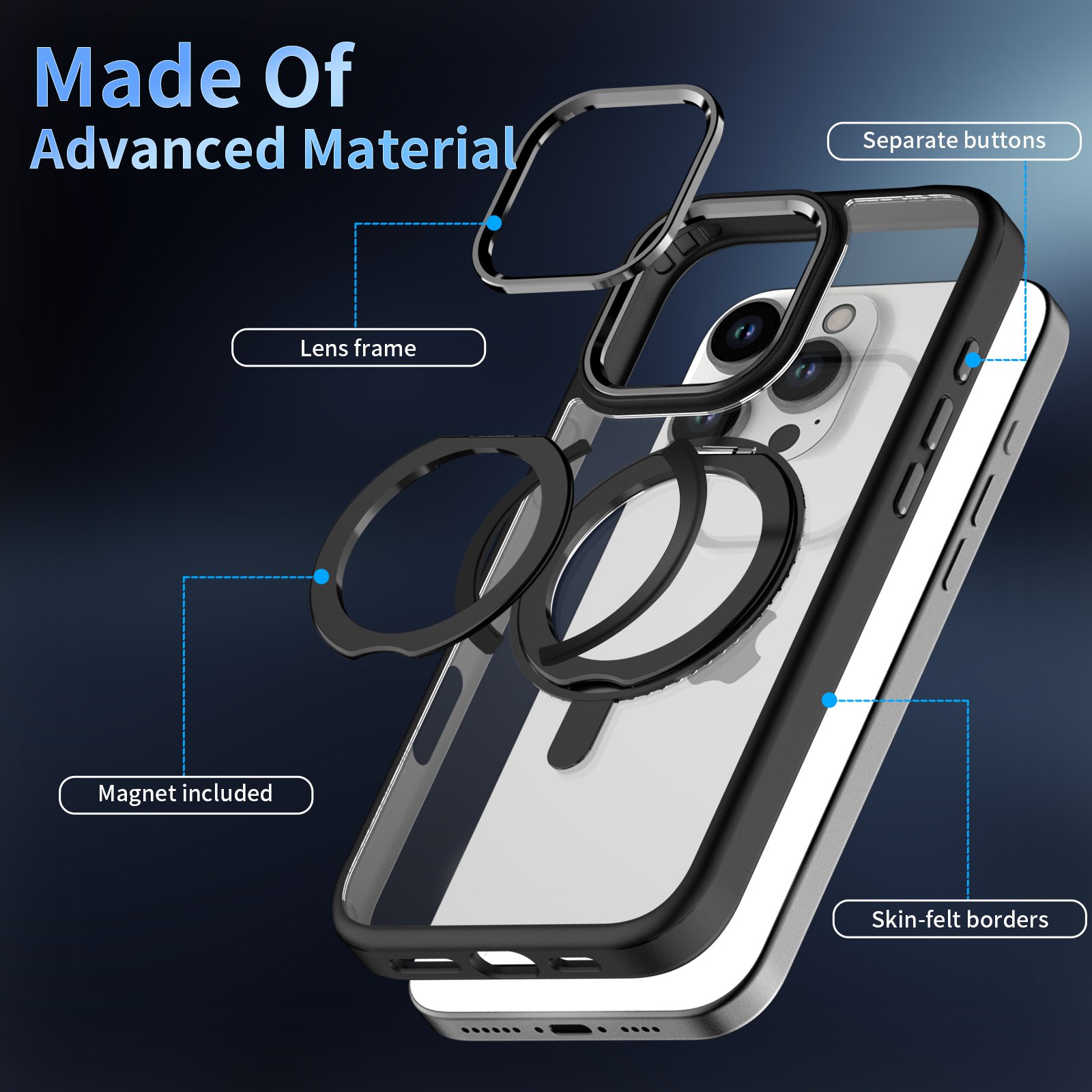For iPhone 16 15 14 pro max Magnetic Rotation Stand luxury Phone Case Metal lens protection frame Transparent Protective Cover