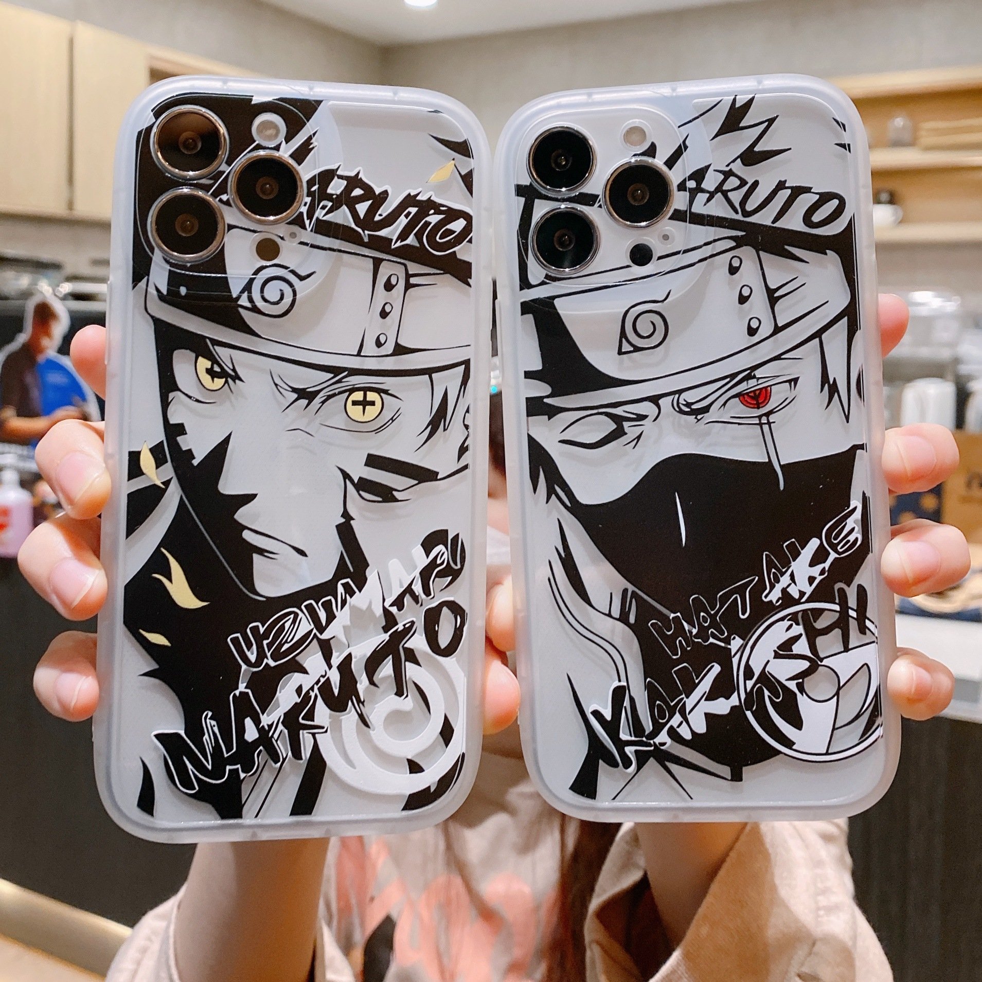 New Design Cartoon Naruto Kakashi Mustel Transparent Phone Case for iPhone 11 12 13 14 15 pro max anti-fall Phone Accessories
