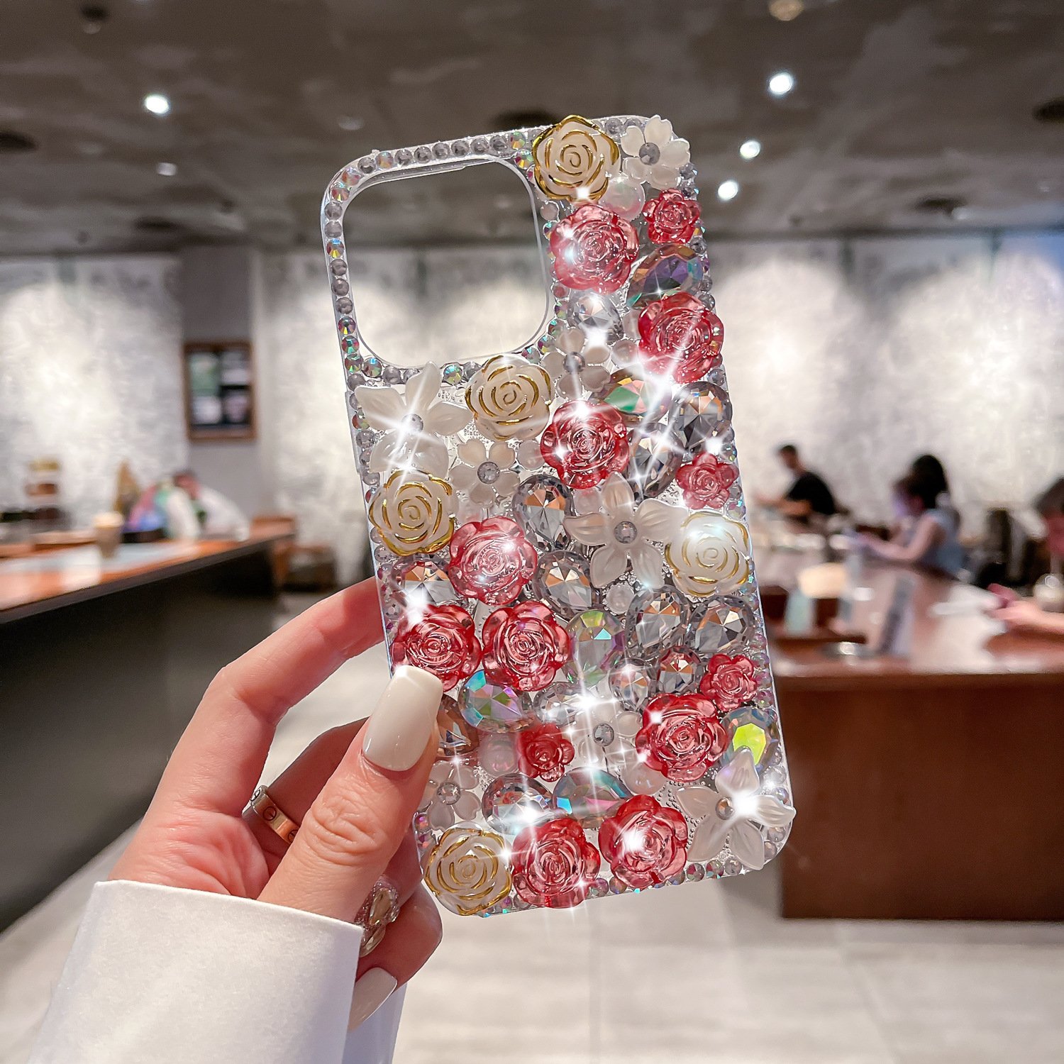 Bling Flower Diamond TPU Mobile Phone Case For iPhone 15 14 13 12 11 Pro max Fashion clear Rose Luxury Shockproof Back Cover