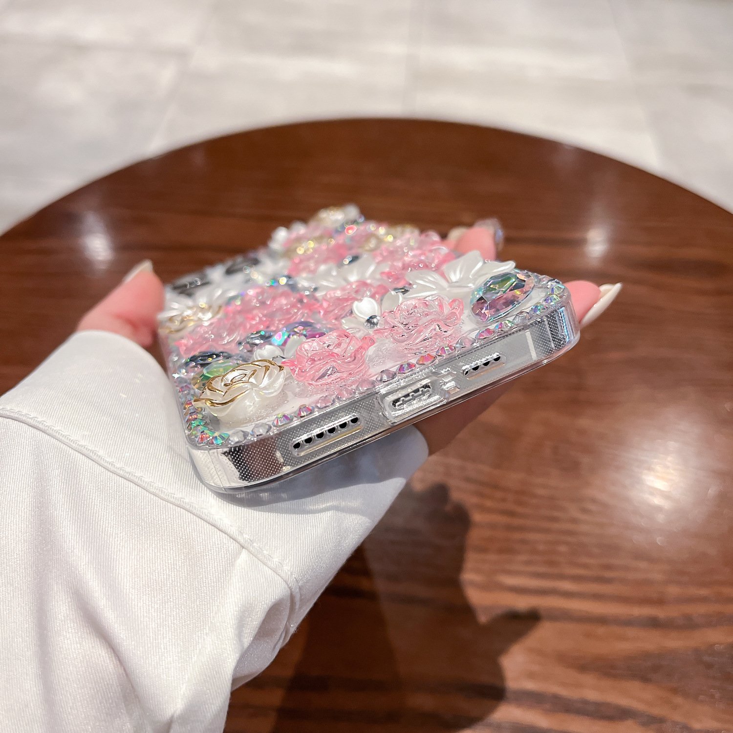 Bling Flower Diamond TPU Mobile Phone Case For iPhone 15 14 13 12 11 Pro max Fashion clear Rose Luxury Shockproof Back Cover