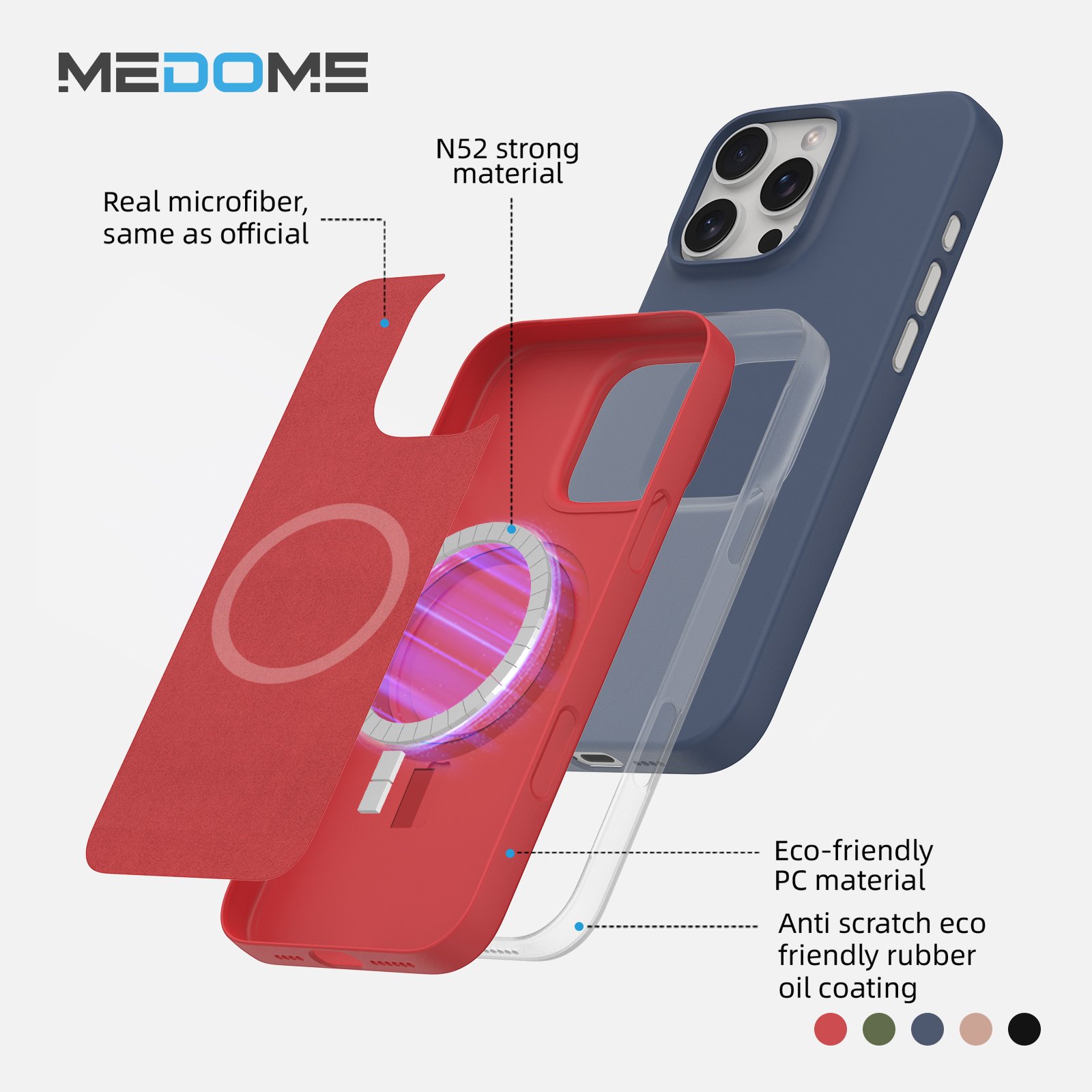 Medome Microfiber PC For iPhone 15 Case For iPhone Case Phone Cover Para For iPhone 16 Pro Max 14 13 11 Silicone Magnetic Case