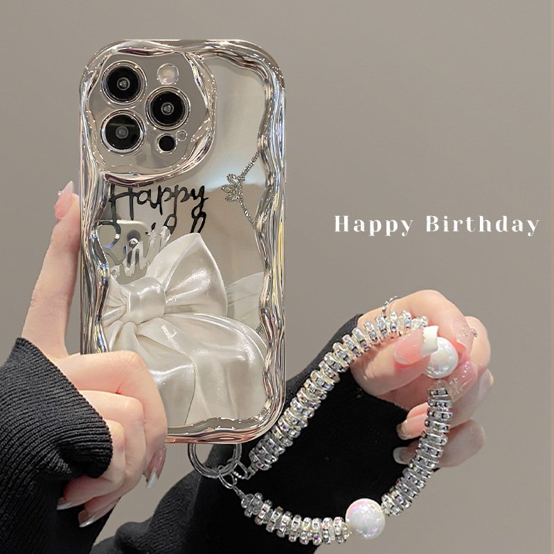 Bulk Cute Design Electroplated Silver Soft Silicone Ribbon Bow Bracelet Cell Phone Case For Girls Gift
