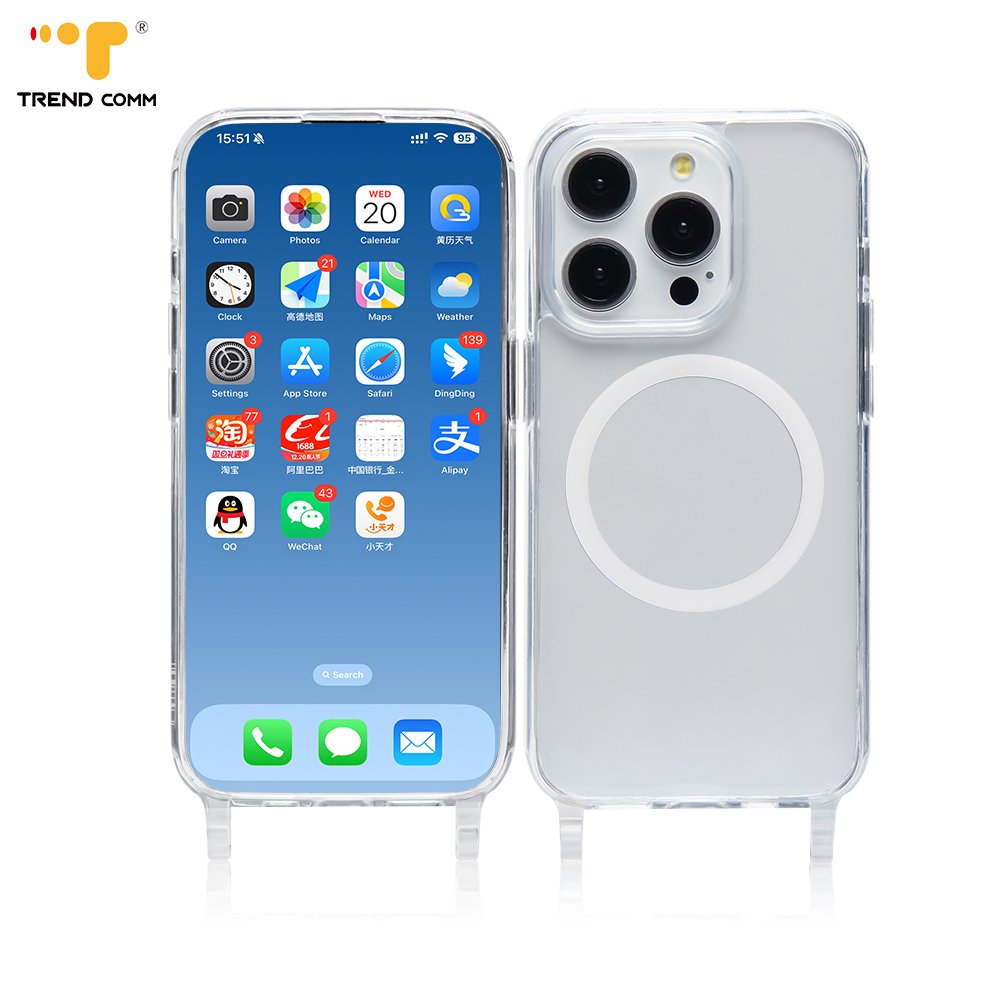 2024 Customized Luxury Fashionable Transparent Shockproof Cell Phone Case For IPhone 16 With Lanyard Hooks