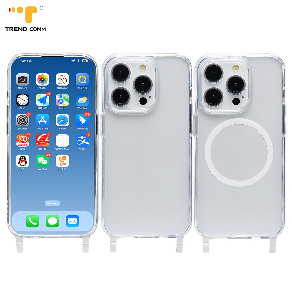 2024 Customized Luxury Fashionable Transparent Shockproof Cell Phone Case For IPhone 16 With Lanyard Hooks