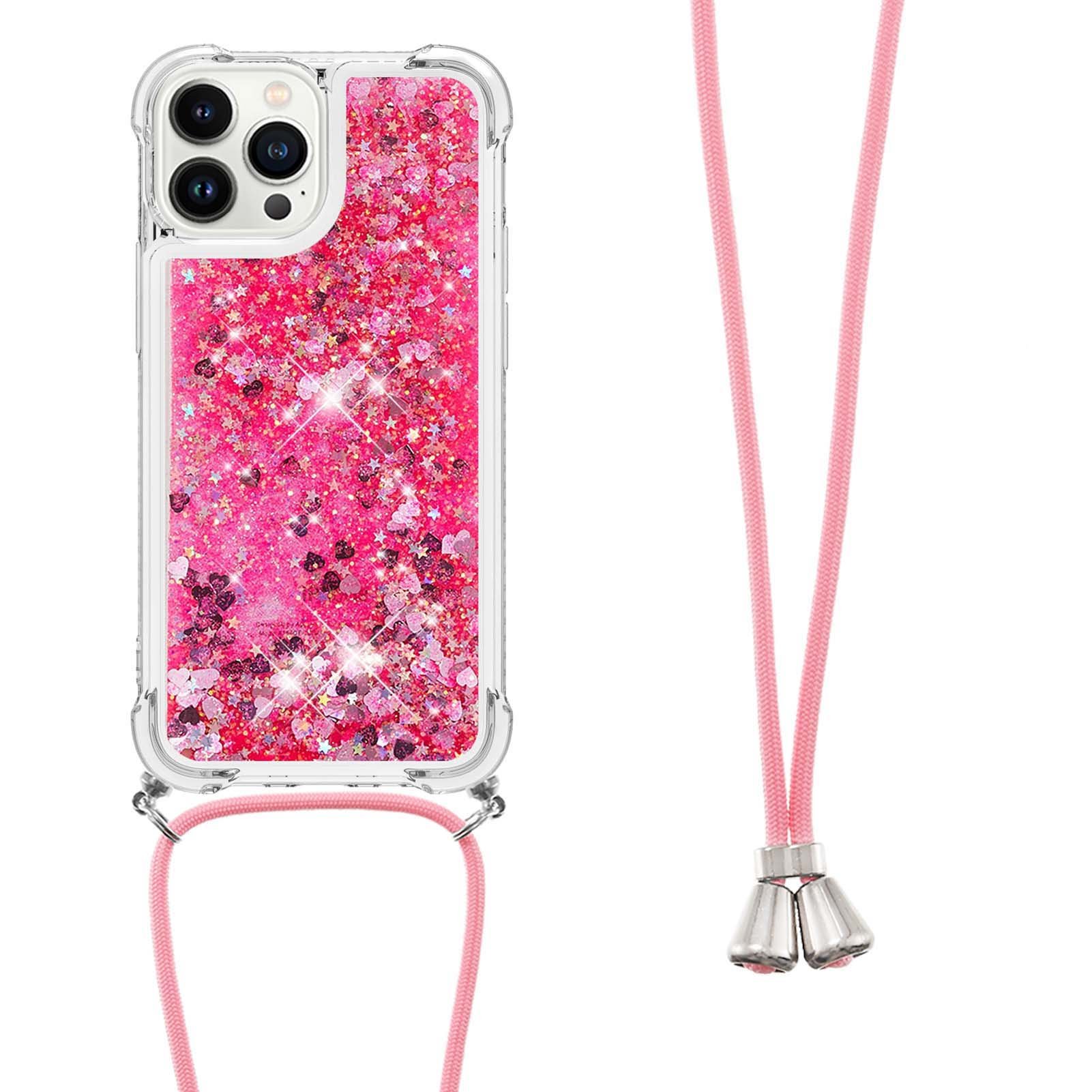 quicksand glitter air cushion luxury case for iphone 15 pro max shoulder strap phone cover for iphone 14 13 pixel 8pro poco f5