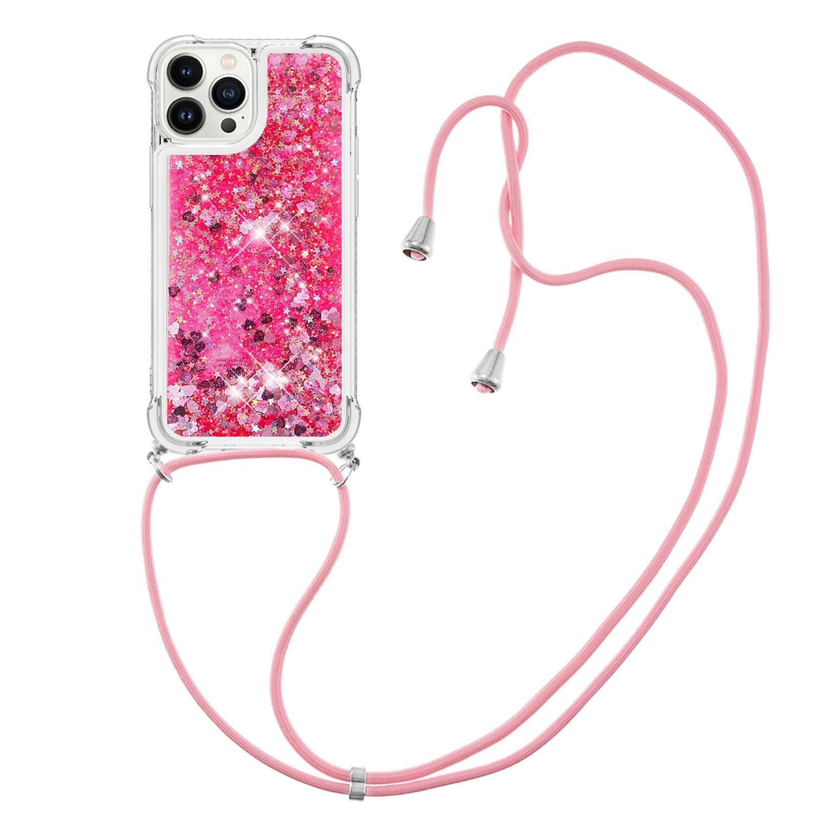 quicksand glitter air cushion luxury case for iphone 15 pro max shoulder strap phone cover for iphone 14 13 pixel 8pro poco f5