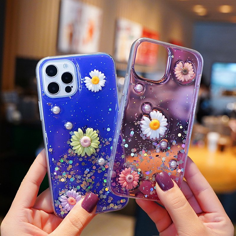Luxury Case Bling For iPhone 12 Pro Max 3D Flower Phone Case Fundas For iPhone 11 Pro XS Max XR 8 P Glitter Case