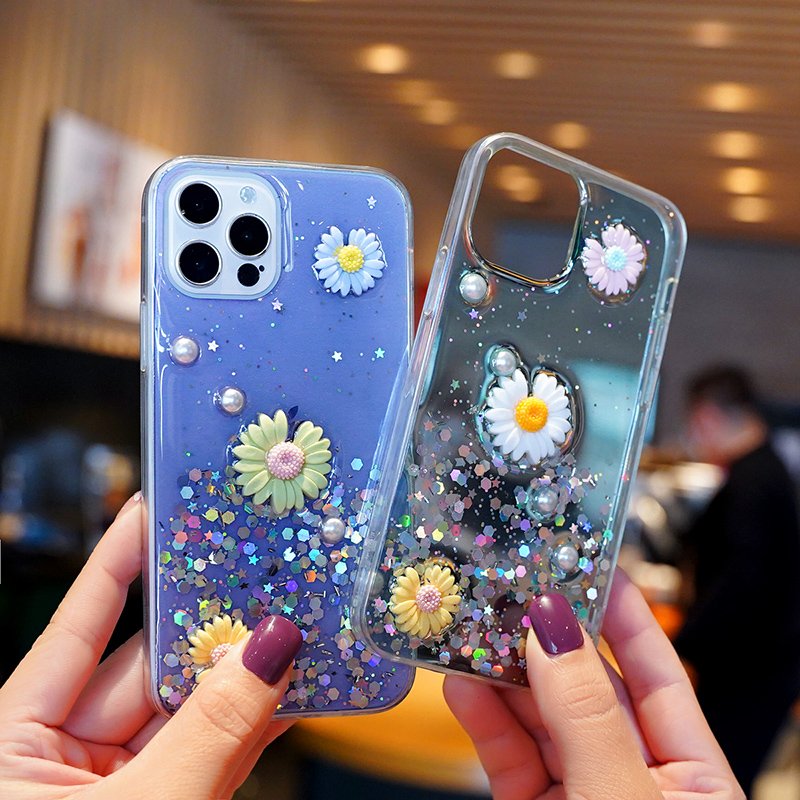 Luxury Case Bling For iPhone 12 Pro Max 3D Flower Phone Case Fundas For iPhone 11 Pro XS Max XR 8 P Glitter Case