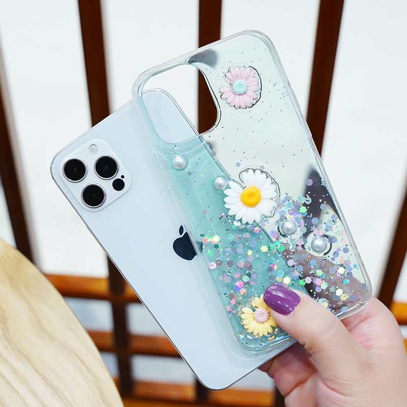 Luxury Case Bling For iPhone 12 Pro Max 3D Flower Phone Case Fundas For iPhone 11 Pro XS Max XR 8 P Glitter Case