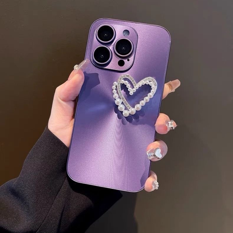New Luxury Aurora Rhinestone pearl Love Heart Phone Case For Iphone 15 14 13 11 12 Pro Max fashion sparkling Anti-fall Cover