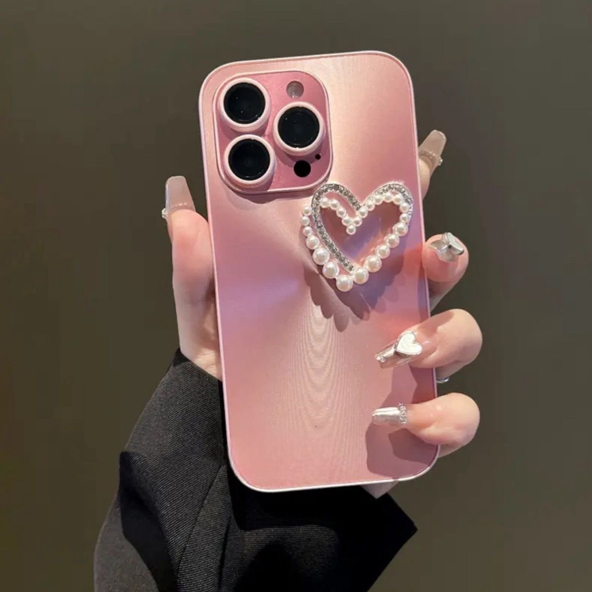 New Luxury Aurora Rhinestone pearl Love Heart Phone Case For Iphone 15 14 13 11 12 Pro Max fashion sparkling Anti-fall Cover