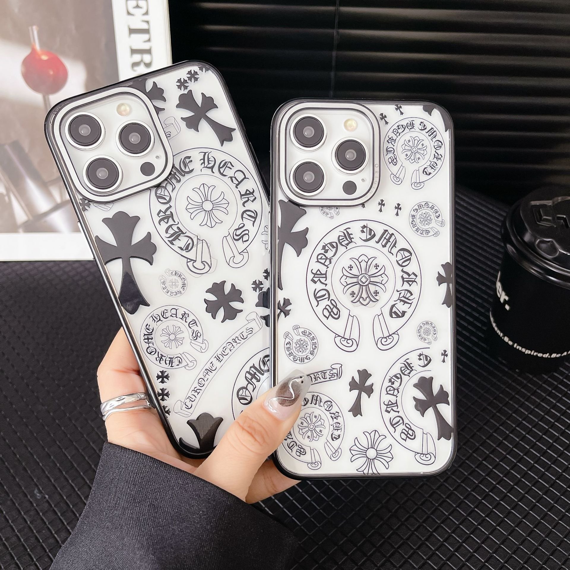 Chrome Hearts Transparent Case for iphones 15 pro max/13/14 - Electroplated Design