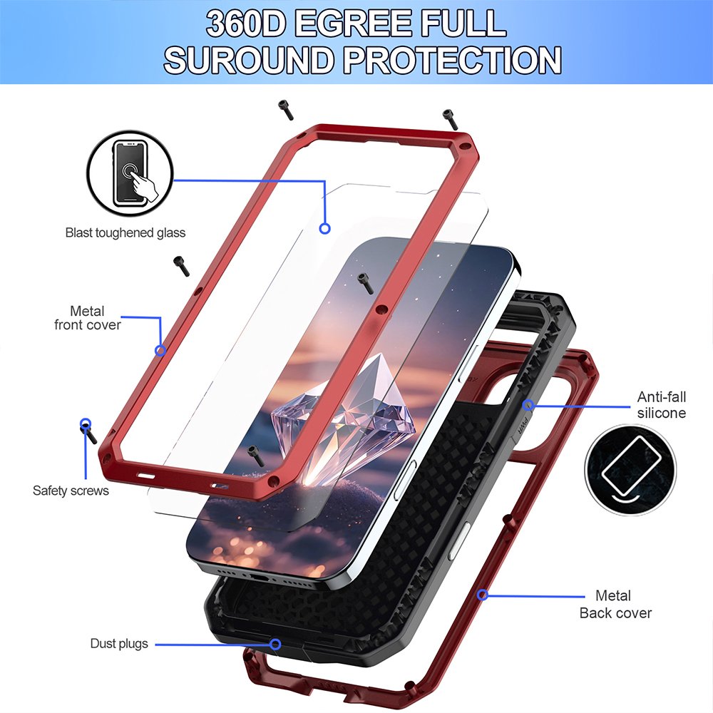 TENCHEN mobile phone case metal full body protection waterproof case for iPhone 16 pro max