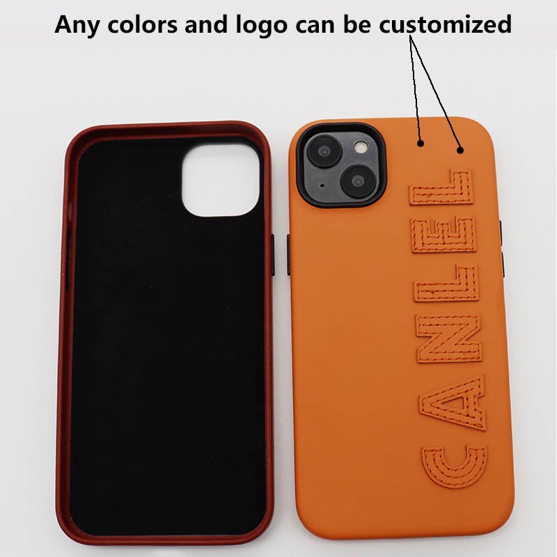 Customized fashion Nappa leather phone case die cut patch logo cover mobile phone case for iphone 15 14 13 12pro max