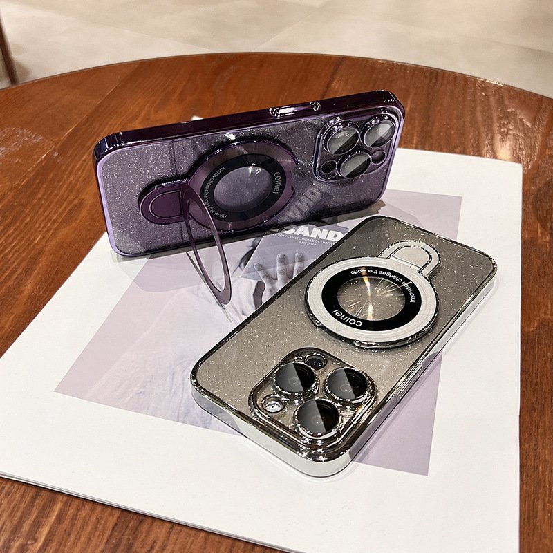 New Luxury Plating Star Glitter Magnetic Stand Phone Case For iPhone 15 Pro Max 14 13 12 11 Ultra-thin shockproof Back PC Cover