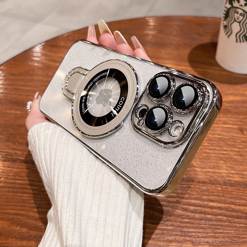 New Luxury Plating Star Glitter Magnetic Stand Phone Case For iPhone 15 Pro Max 14 13 12 11 Ultra-thin shockproof Back PC Cover