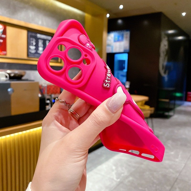 Creative design cute strawberry bear phone case for iphone 11 12 13 14 15 promax xsmax stereo cartoon mobile phone accessories