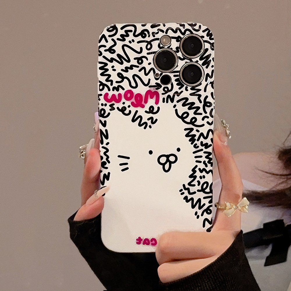 For iPhone 15 14 13 12 11 Pro Max XR X XS XSmax 7 8 plus All-inclusive Cartoon Art Graffiti Cat Mobile Phone Case
