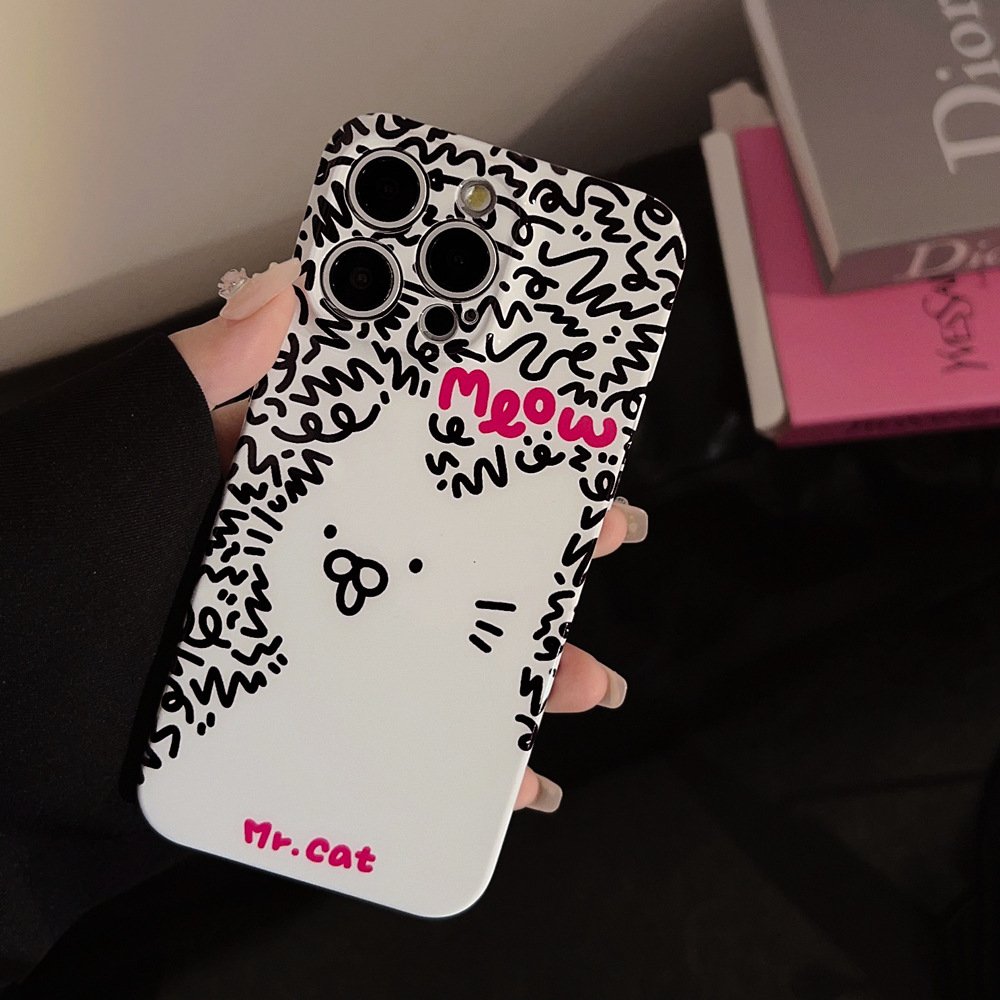 For iPhone 15 14 13 12 11 Pro Max XR X XS XSmax 7 8 plus All-inclusive Cartoon Art Graffiti Cat Mobile Phone Case