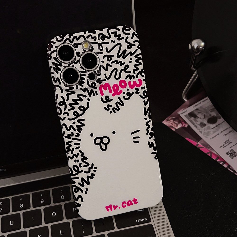 For iPhone 15 14 13 12 11 Pro Max XR X XS XSmax 7 8 plus All-inclusive Cartoon Art Graffiti Cat Mobile Phone Case