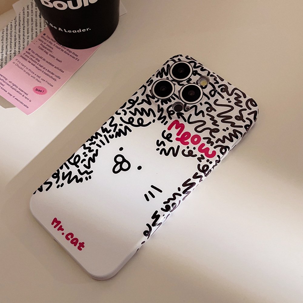 For iPhone 15 14 13 12 11 Pro Max XR X XS XSmax 7 8 plus All-inclusive Cartoon Art Graffiti Cat Mobile Phone Case