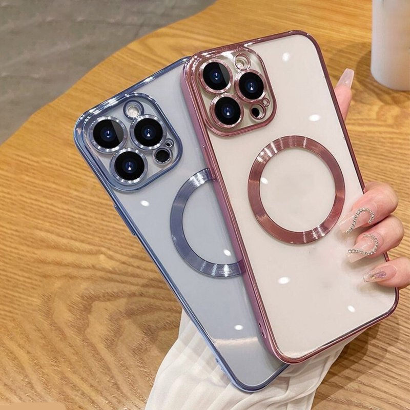 New Case for iPhone 16 Plating Clear Magnetic Wireless Charging Mobile Phone Case for iPhone 16 15 14 Pro Max 16 Plus Cover