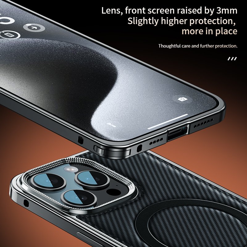 Luxury Business Design Metal Lock Carbon Fiber Shockproof Cover For Apple iPhone 13 14 15 16 Pro Max Mobile Phone Accessory Case