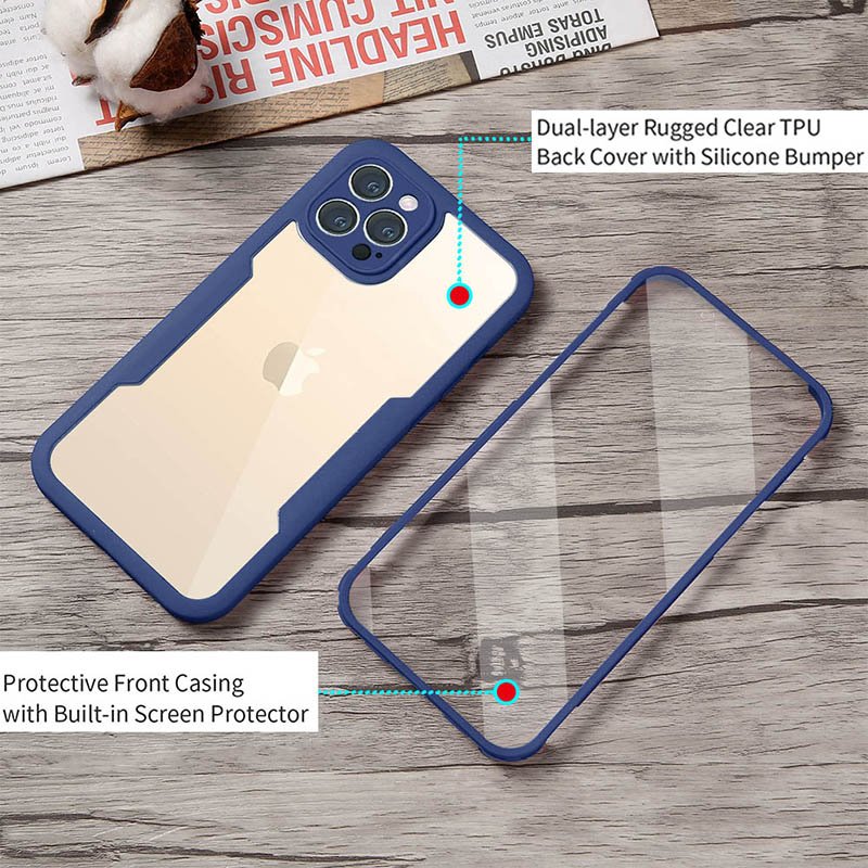 Wholesale Double Sided 360 Full Protection Transparent Phone Case for iPhone 13 Pro Mobile Phone Cover with Screen Protector