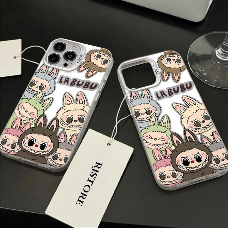 Hot sale IMD colored silver cartoon Labubu phone case For iPhone 15 Pro Max 14 13 12 11 shockproof hard shell cover