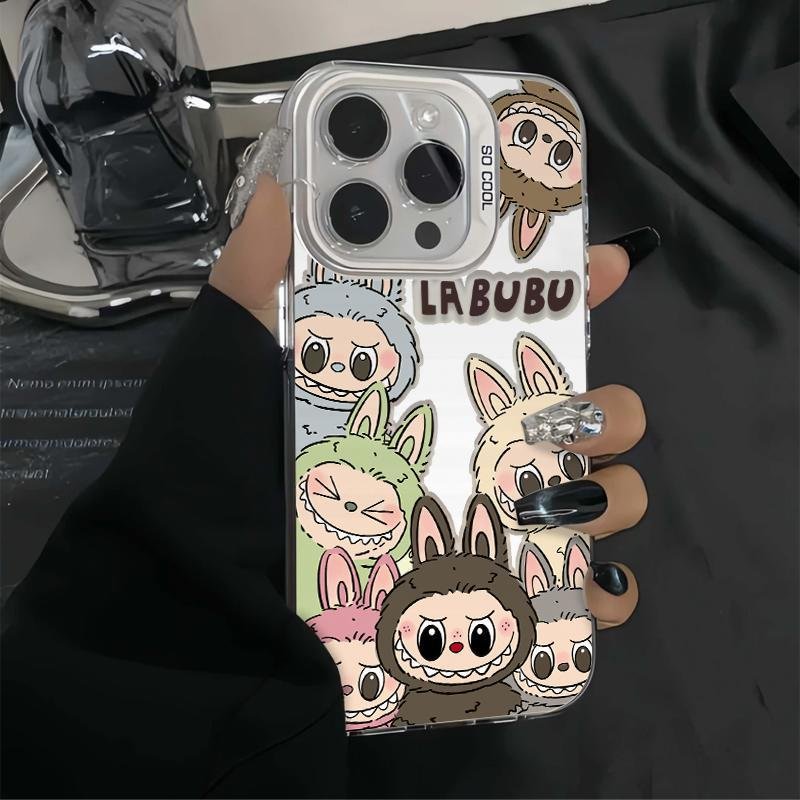 Hot sale IMD colored silver cartoon Labubu phone case For iPhone 15 Pro Max 14 13 12 11 shockproof hard shell cover