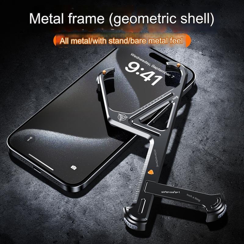 Design Metal Aluminum Frameless Mobile Phone Case For iPhone 16 15 14 13 Pro Max With Stand Bumper Shockproof Protective Cover