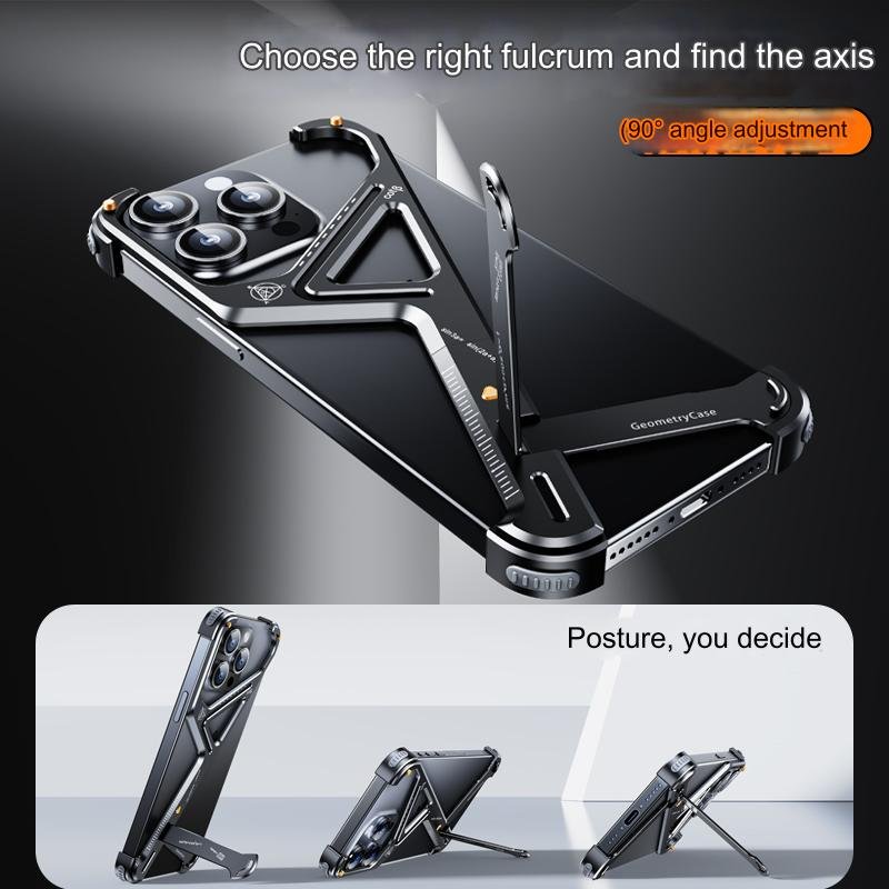 Design Metal Aluminum Frameless Mobile Phone Case For iPhone 16 15 14 13 Pro Max With Stand Bumper Shockproof Protective Cover