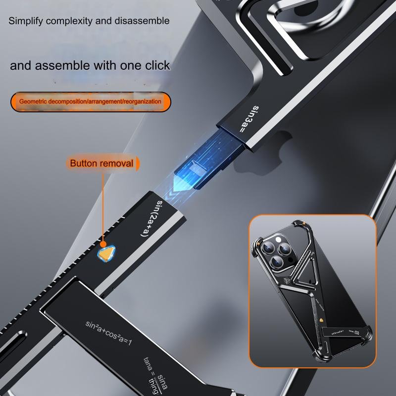 Design Metal Aluminum Frameless Mobile Phone Case For iPhone 16 15 14 13 Pro Max With Stand Bumper Shockproof Protective Cover