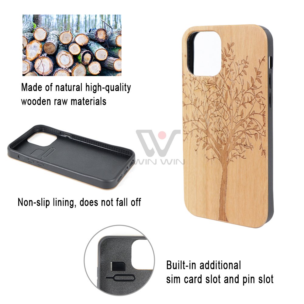 Natural Wood Shockproof Phone Case For Apple Phone Covers 14 Pro Max Wood Mobile Phone Cases