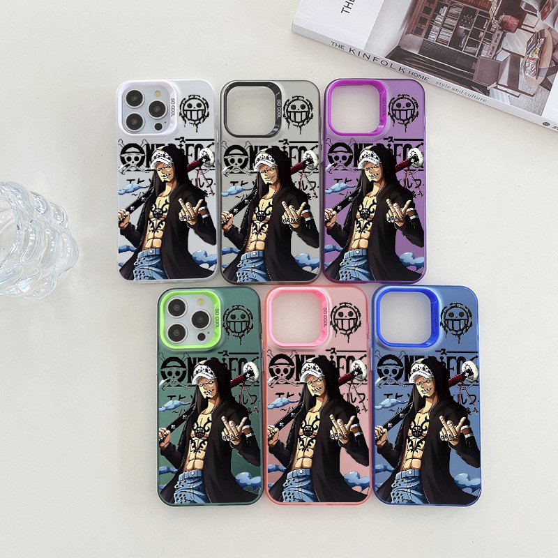New Anime One Piece Luffy Zoro Color Silver Phone Case for iPhone 11 12 13 14 15 promax Frosted Cartoon Phone Accessories